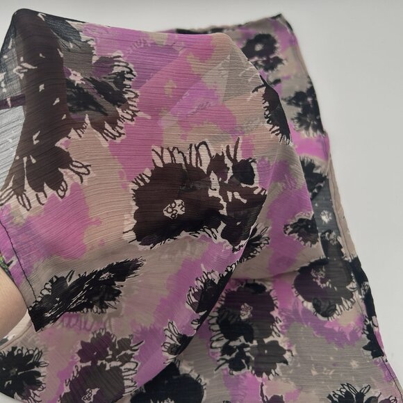 Purple Gray Black Floral Infinity Scarf Sheer Chiffon Style Handmade 58” Loop - Picture 5 of 8